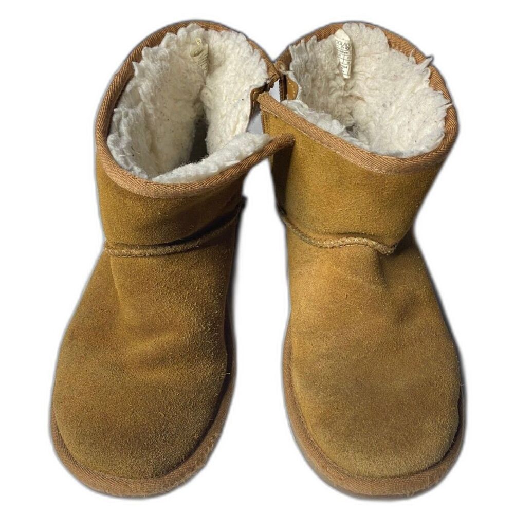 Koolaburra by UGG Koola Mini Boots Kids Size 4 Chestnut Suede Faux Fur Zip